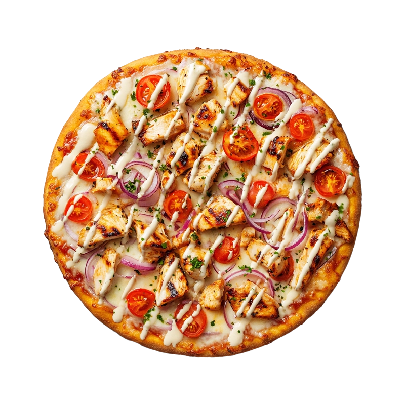 Пицца с курицей, помидорами и сыром под сметанным соусом, пиццерия Калина Каневская