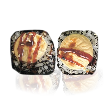 Запеченные роллы Сакура с курицей, угрем и соусом шрирача, пиццерия Калина Каневская