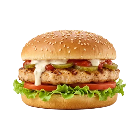 Чикенбургер с куриной котлетой и маринованными огурцами, пиццерия Калина Каневская